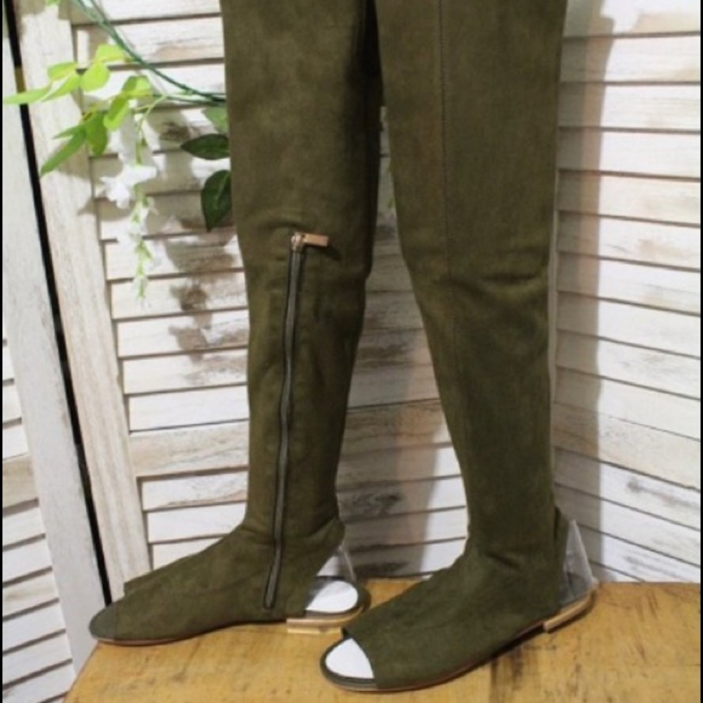 BAMBOO thigh high open toe and heel, olive green